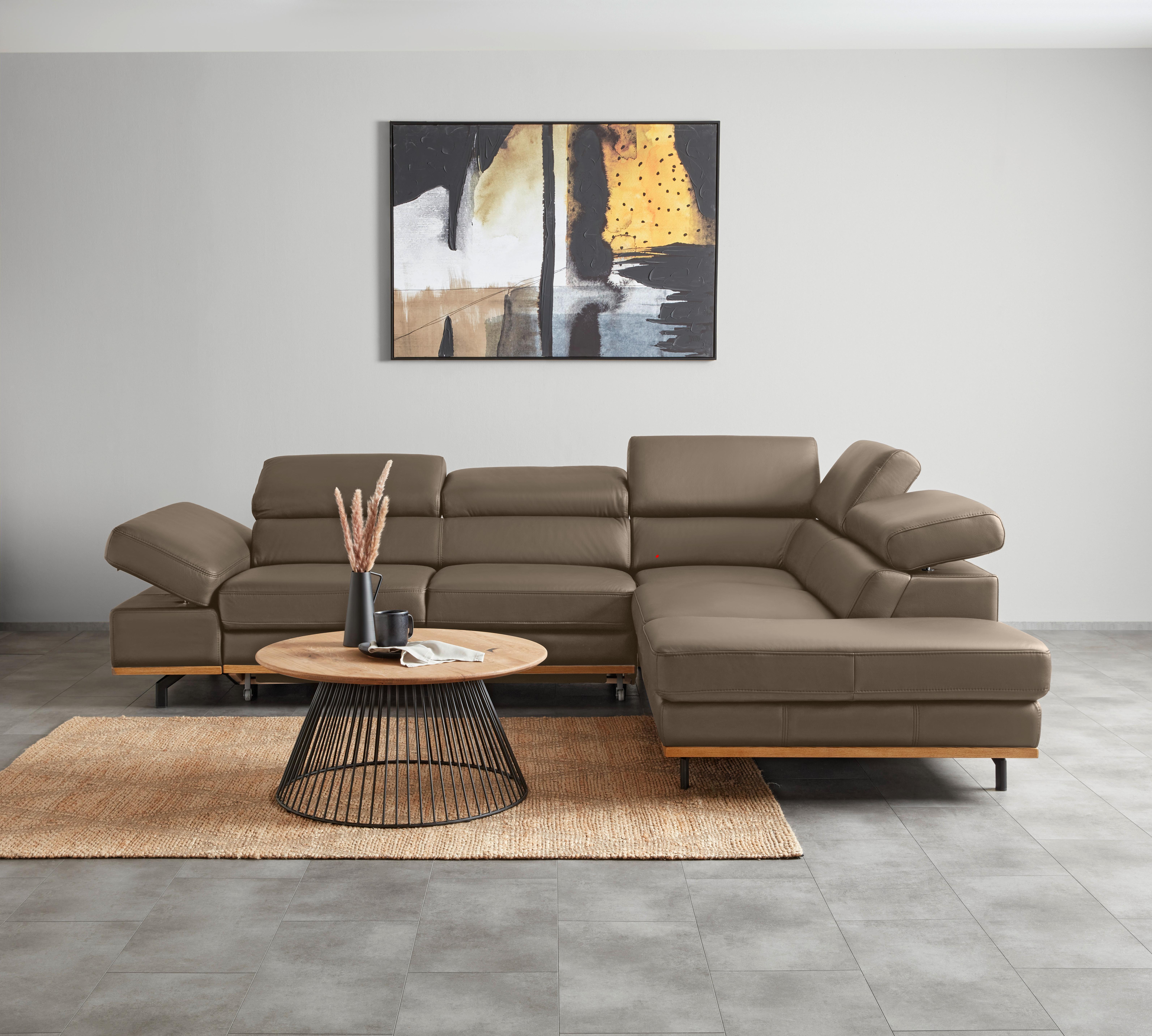 Wohnlandschaft Carmen rechts Haselnussfarben - Haselnussfarben/Schwarz, MODERN, Leder/Holz (292/72/226cm) - Premium Living