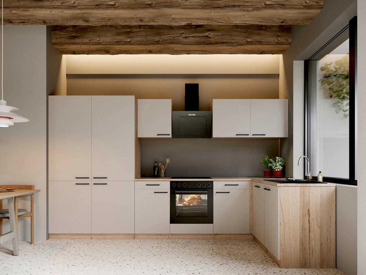 Eckküche Merle m. Geräten ca. 340x172cm Kaschmir - Kaschmir/Eichefarben, Trend, Holzwerkstoff/Metall (340/172cm) - Respekta