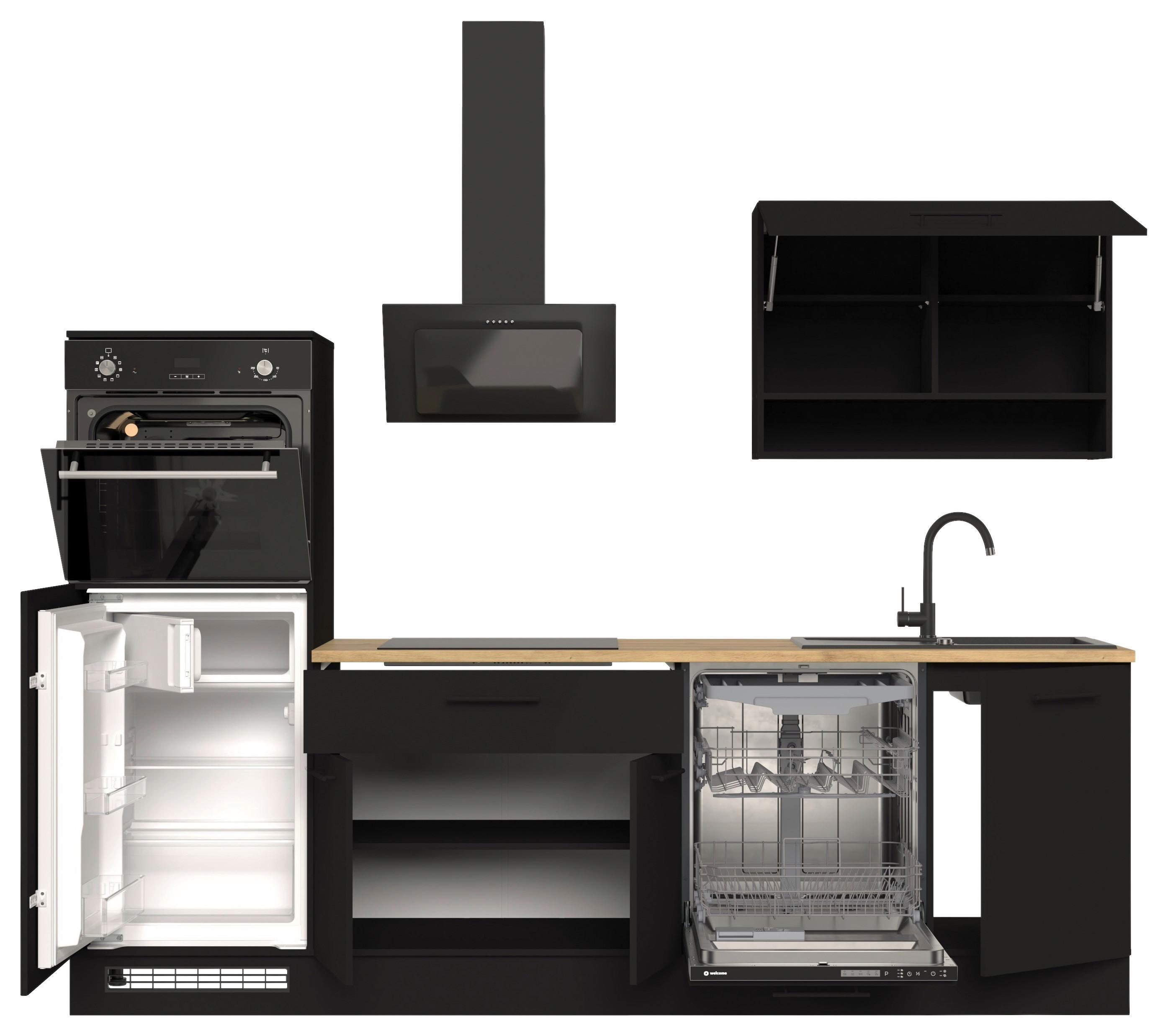 Konyhablokk Gépek Nélkül Berlin Zb 260 Black +bel. - fekete/Artisan tölgy, Design, faalapú anyag/fém (260cm) - MID.YOU