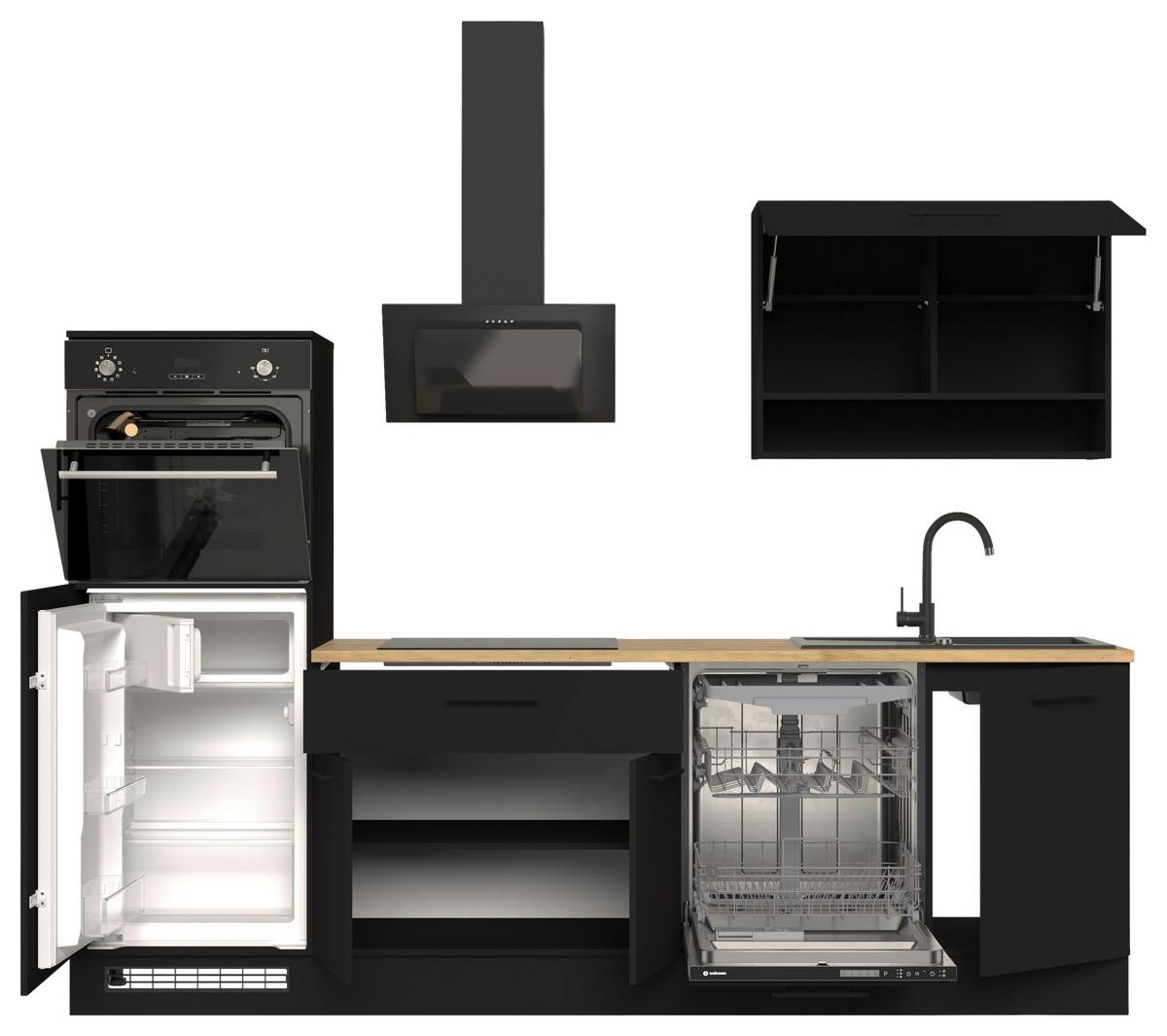 Konyhablokk Gépek Nélkül Berlin Zb 260 Black +bel. - fekete/Artisan tölgy, Design, faalapú anyag/fém (260cm) - MID.YOU