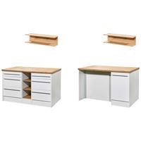 Kücheninsel Grabriel ca. 150x91x90 Weiß Hochglanz - Wildeiche/Edelstahlfarben, Design, Holzwerkstoff/Kunststoff (150/91/90cm) - Respekta