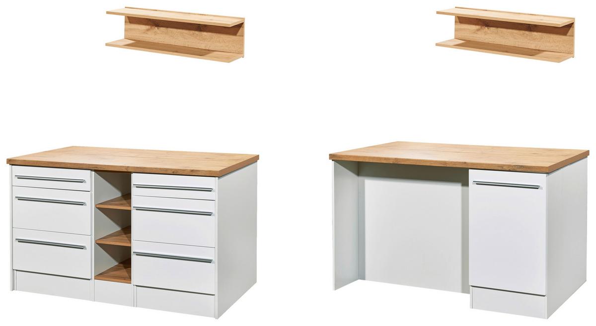 Kücheninsel Grabriel ca. 150x91x90 Weiß Hochglanz - Wildeiche/Edelstahlfarben, Design, Holzwerkstoff/Kunststoff (150/91/90cm) - Respekta