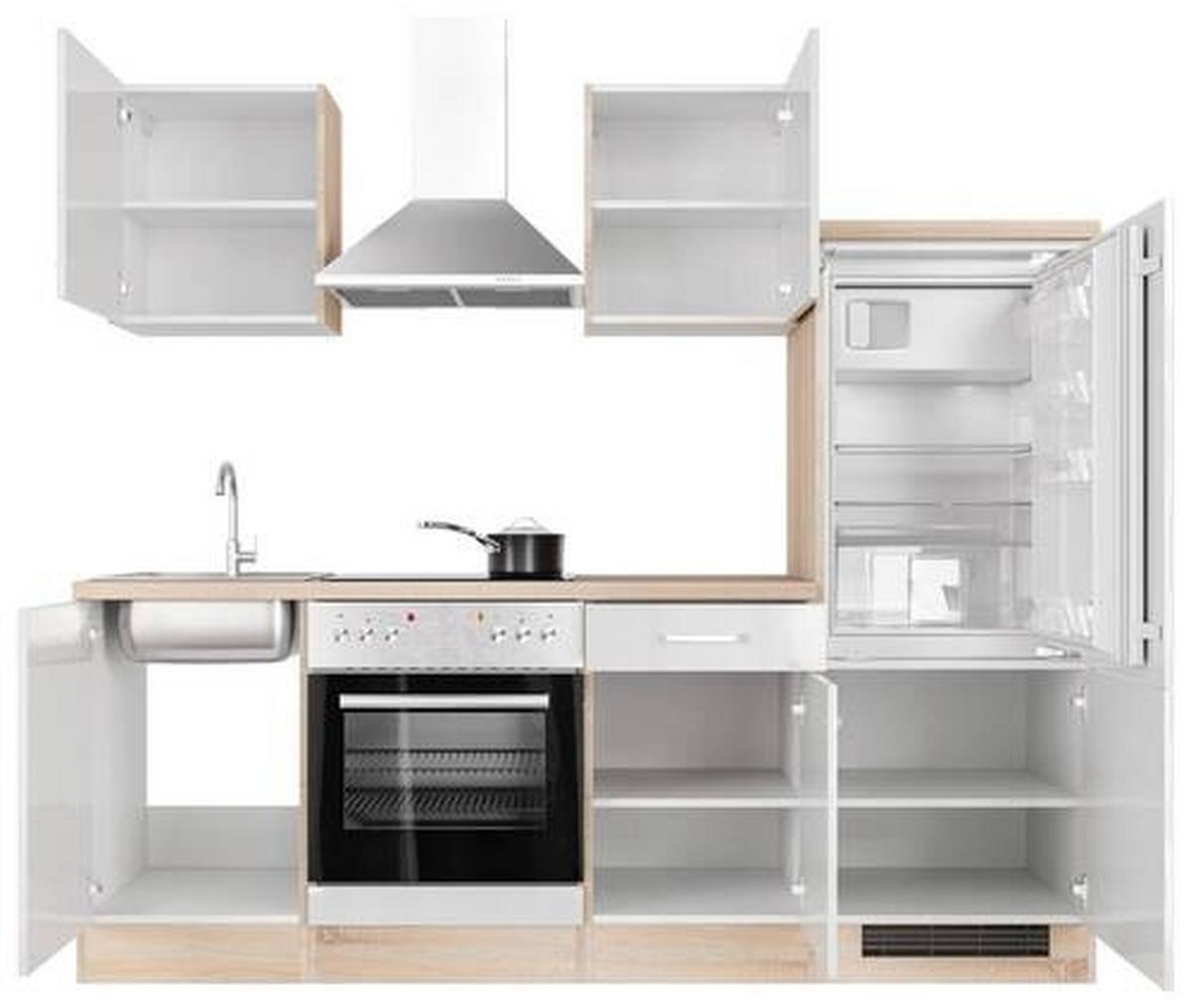 Kuhinjski Blok Valero, Bela - barve nerjavečega jekla/bela, Moderno, kovina/leseni material (220cm) - FlexWell