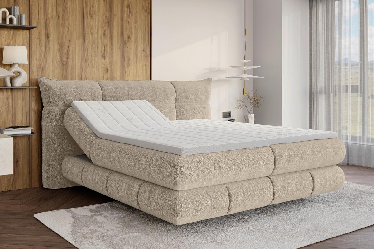 Boxspringbett Auris Elfenbein ca. 180x200cm - Elfenbein/Schwarz, KONVENTIONELL, Kunststoff/Textil (180/200cm) - Sembella