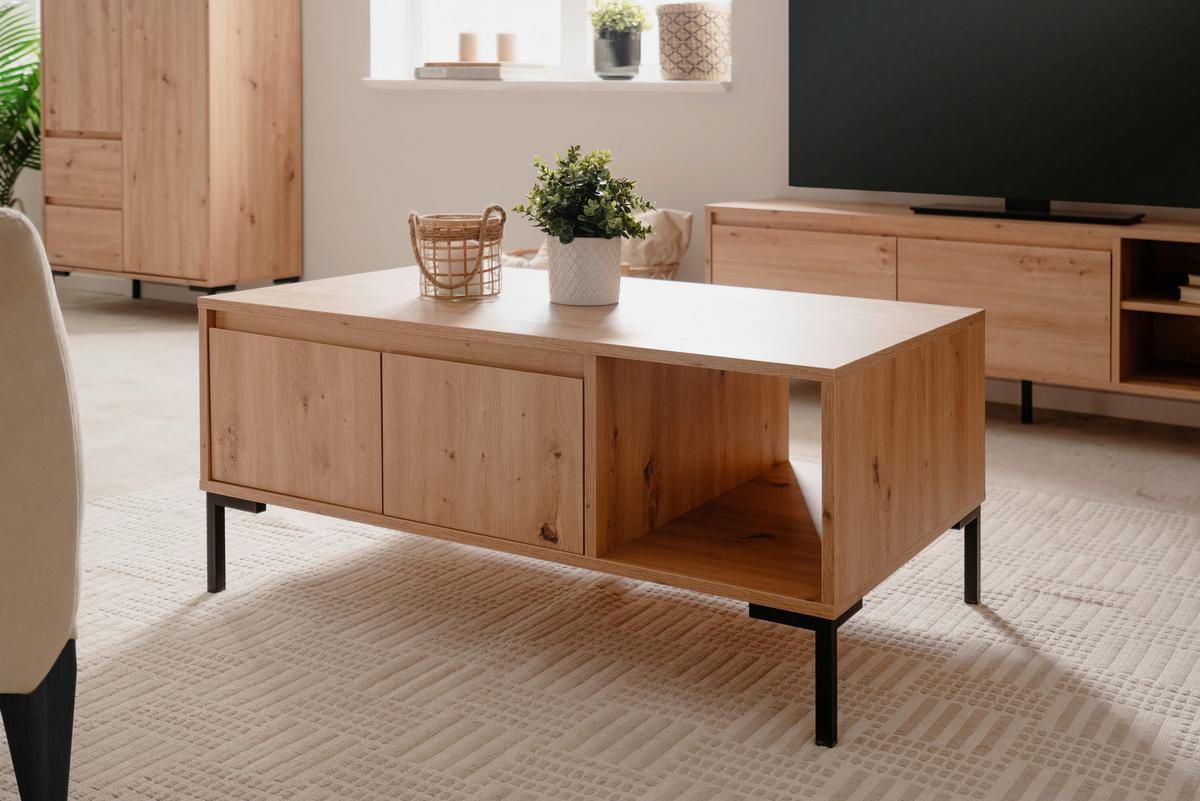 STOLIK KAWOWY KORSIKA 55B - czarny/dąb artisan, Design, materiał drewnopochodny/metal (100/60/43cm) - MID.YOU