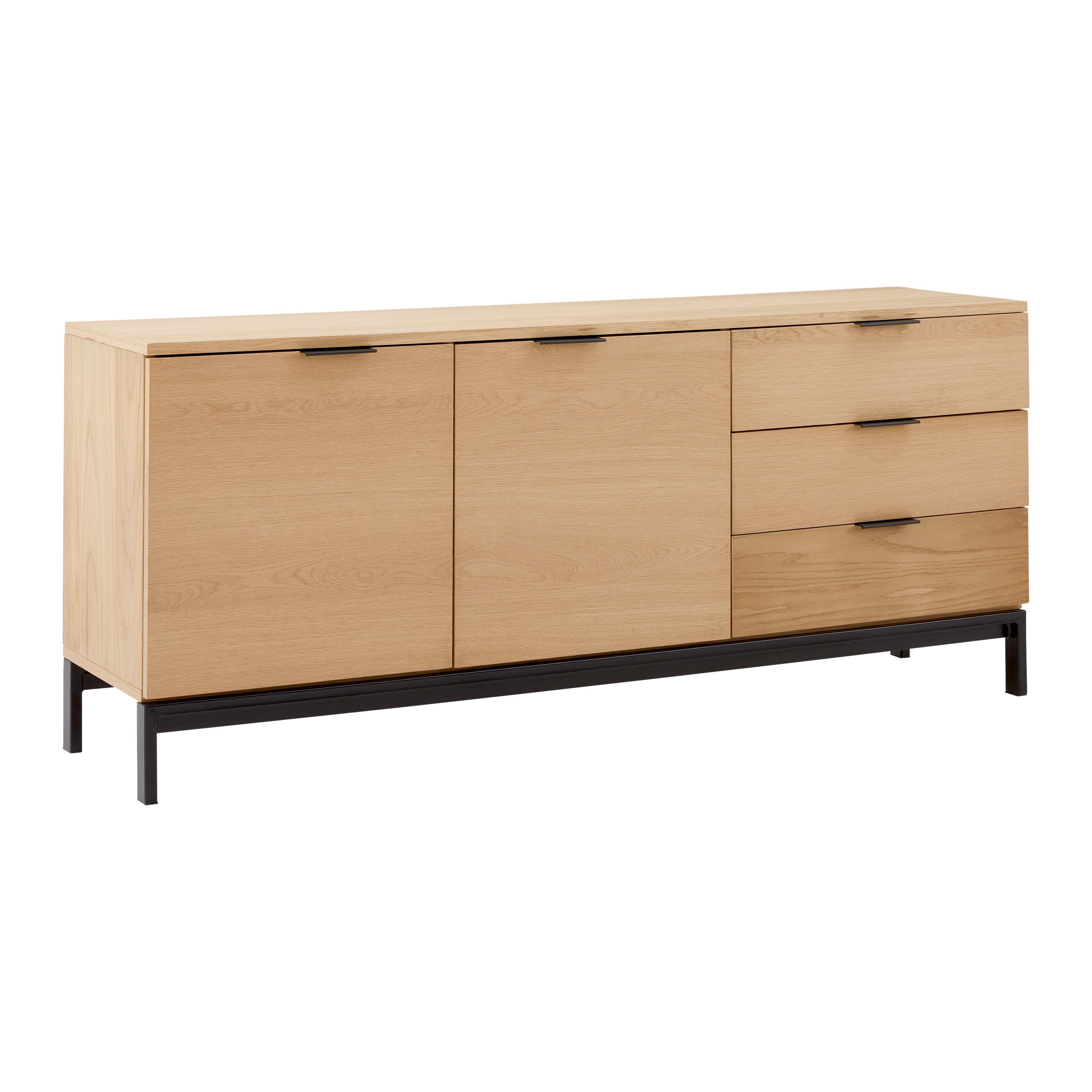 Sideboard Naturfarben/schwarz Echtholz - Schwarz/Naturfarben, Modern, Holz/Holzwerkstoff (160/70/40cm) - Bessagi Home
