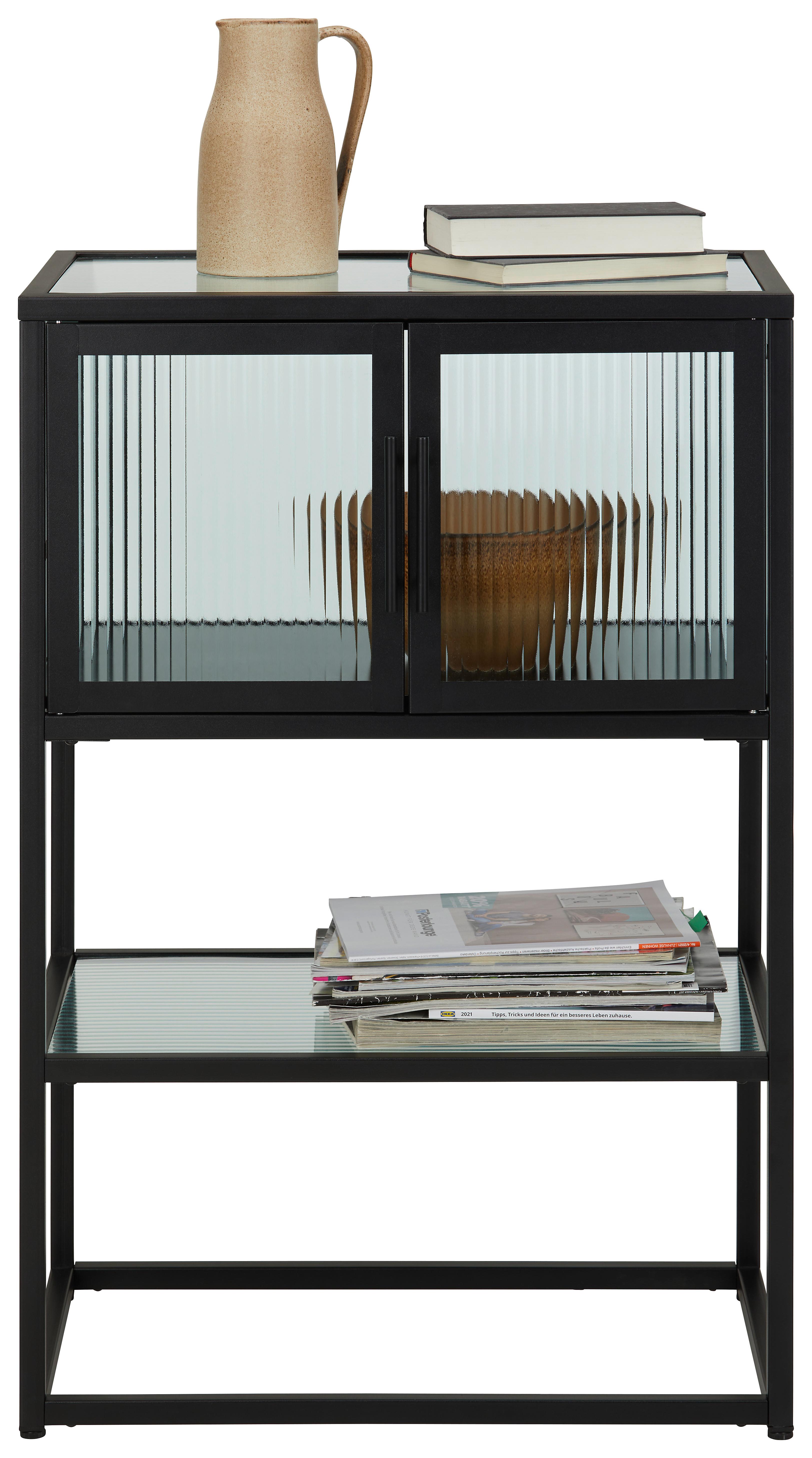 Komoda Cube -Trend- - črna/prozorno, Moderno, kovina/steklo (60/90/38cm) - Premium Living