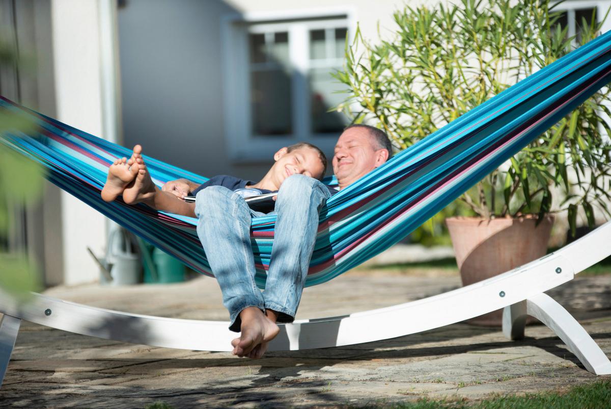 Hängematte Classic Double Hammock Blau/Rot - Blau/Kirschrot, KONVENTIONELL, Textil (160/350cm) - La Siesta