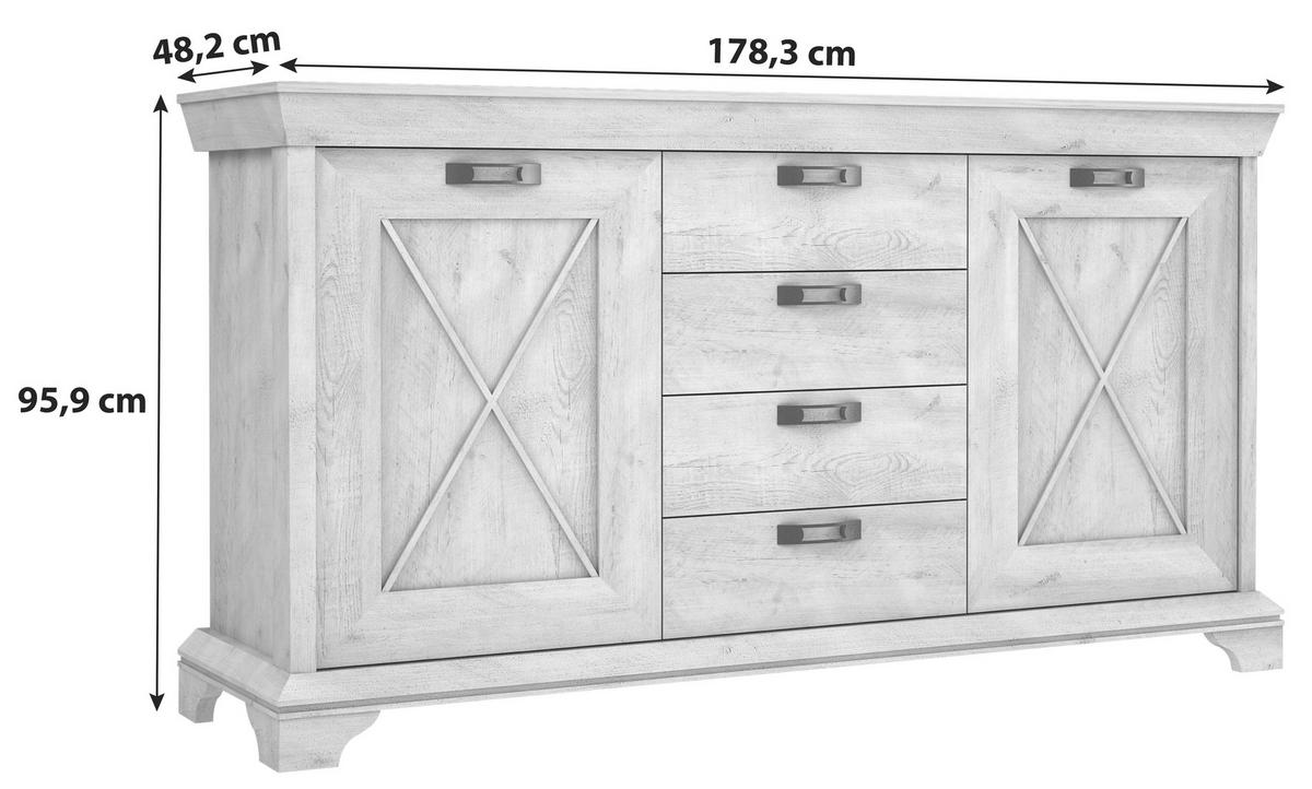 Široka Komoda Kashmir, Bela - srebrne barve/bela, Romantika, kovina/umetna masa (178,3/95,9/48,2cm) - MID.YOU