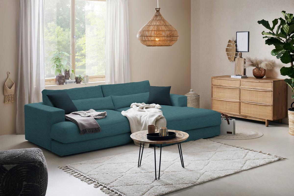 Ecksofa Fabiona rechts Petrol - Petrol/Schwarz, Modern, Holz/Kunststoff (268/85/194cm) - Premium Living
