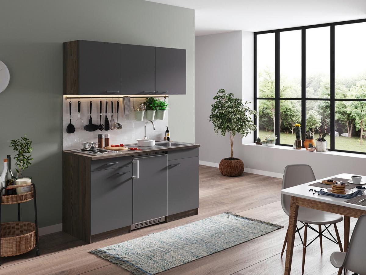 Majhna Kuhinja Z Aparati Oliver,  Barva Hrasta, Siva - siva/barve hrasta, Basics, umetna masa/leseni material (150cm) - Respekta