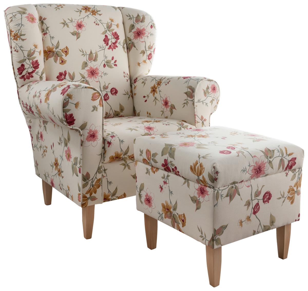 Sesselset Asino Beige/Rot Webstoff - Beige/Rot, KONVENTIONELL, Holz/Textil (80/102/86cm) - Livetastic