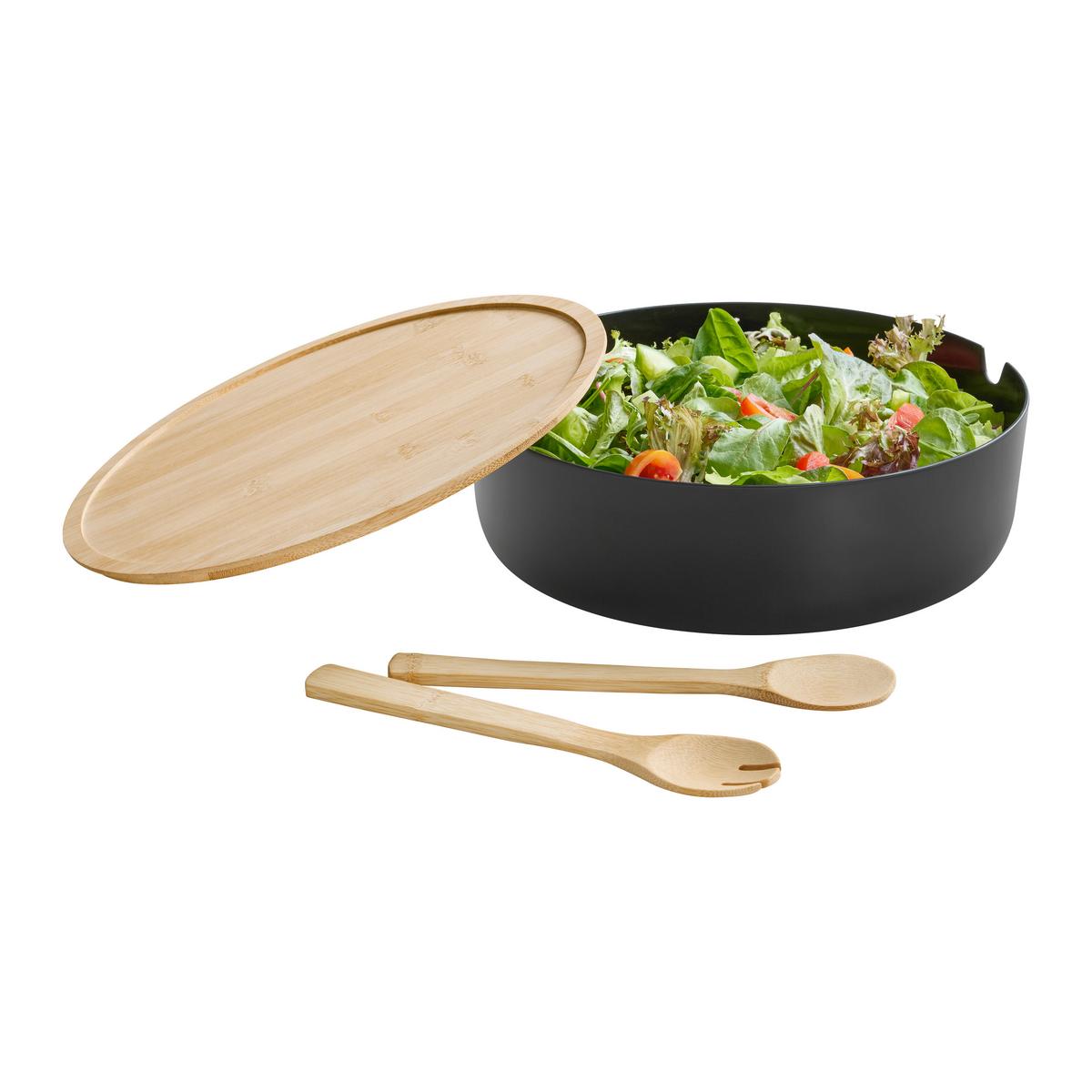 Salatset Magnus Natur/Schwarz, 3-teilig - Schwarz/Naturfarben, KONVENTIONELL, Naturmaterialien (30,5/9,5cm) - Mömax