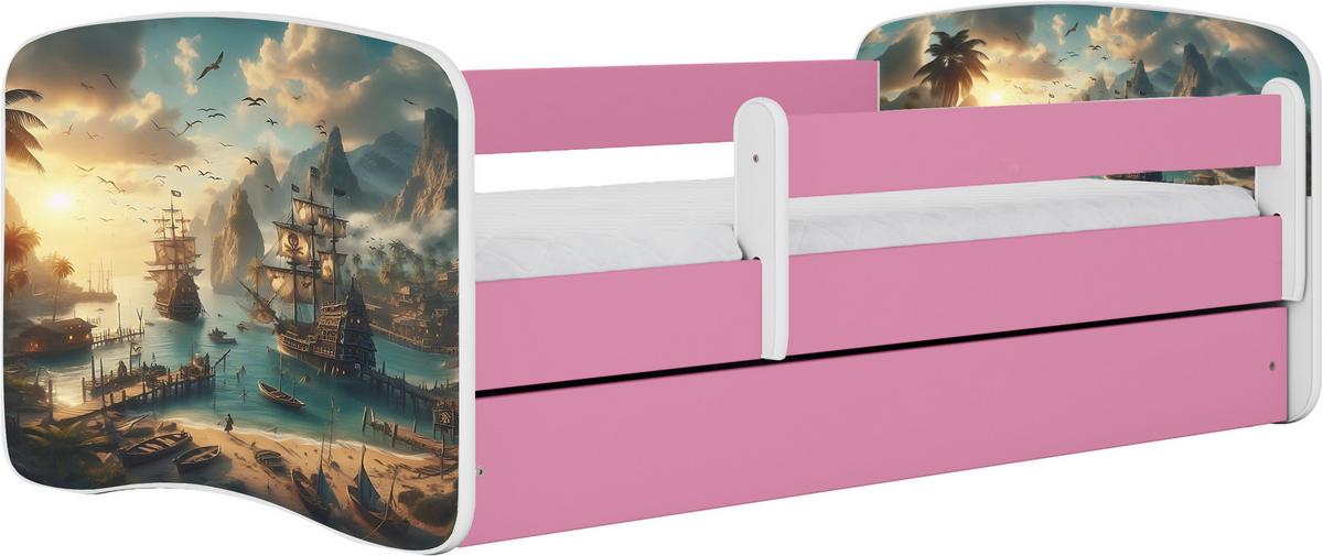 Otroška Postelja Babydreams, Bela, Roza, 80x160cm - pink/bela, Moderno, tekstil/leseni material (80/160cm) - MID.YOU