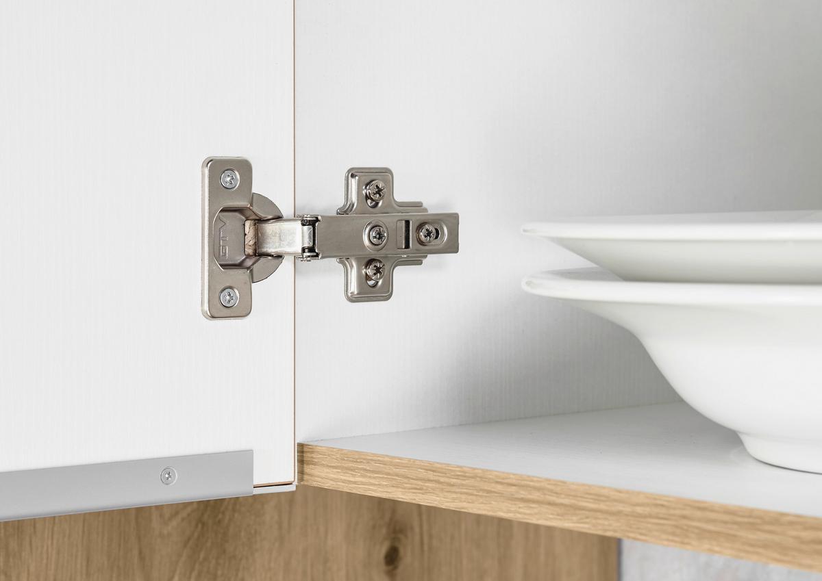 Eckküche Marleen m. Geräten Eiche/Weiß Hochgl ca.220x170cm - Weiß Hochglanz/Alufarben, LIFESTYLE, Holzwerkstoff/Kunststoff (220/170cm) - Respekta