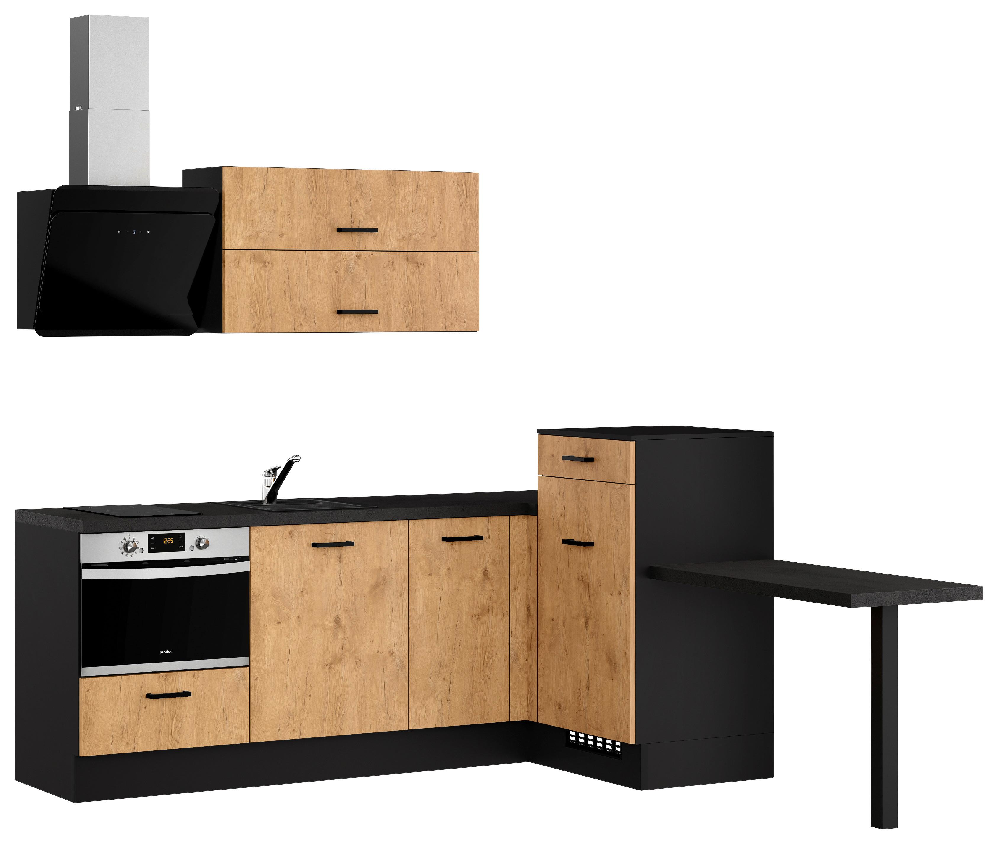 Eckküche IBZ ohne Geräte ca. 225x241 cm Eichefarben - Eichefarben/Dunkelgrau, Design, Holzwerkstoff/Metall (225/241cm) - Impuls