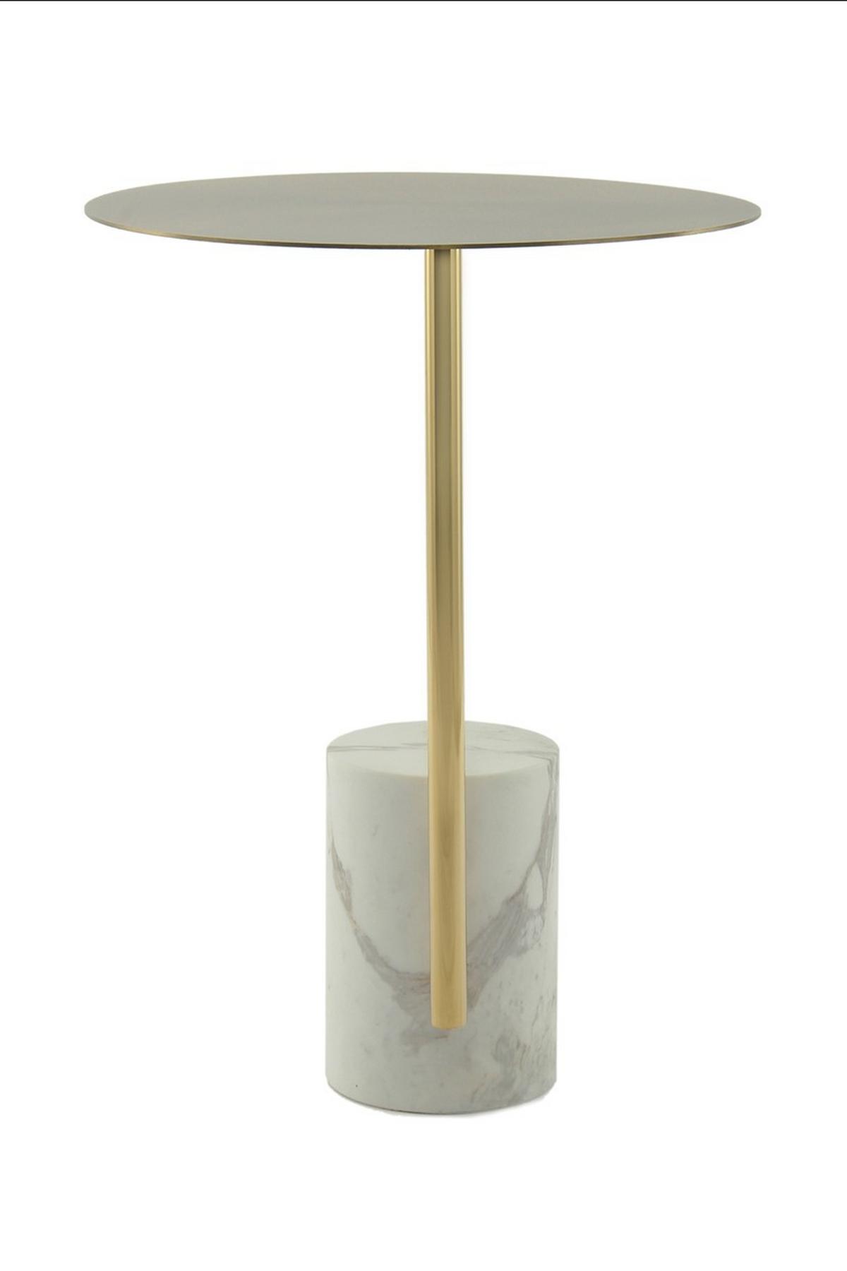 Beistelltisch Beistelltisch Oscar 400 Weiss - Weiss/Goldfarben, Design, Glas/Stein (40/54/40cm) - Kayoom