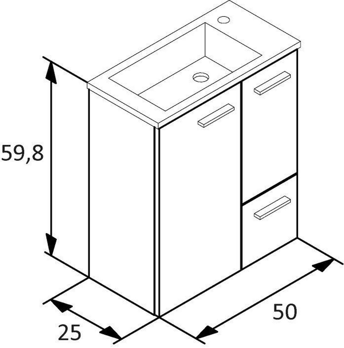 Waschtischkombi Matteo Weiß - Weiß Hochglanz/Silberfarben, MODERN, Keramik/Holzwerkstoff (50cm) - MID.YOU