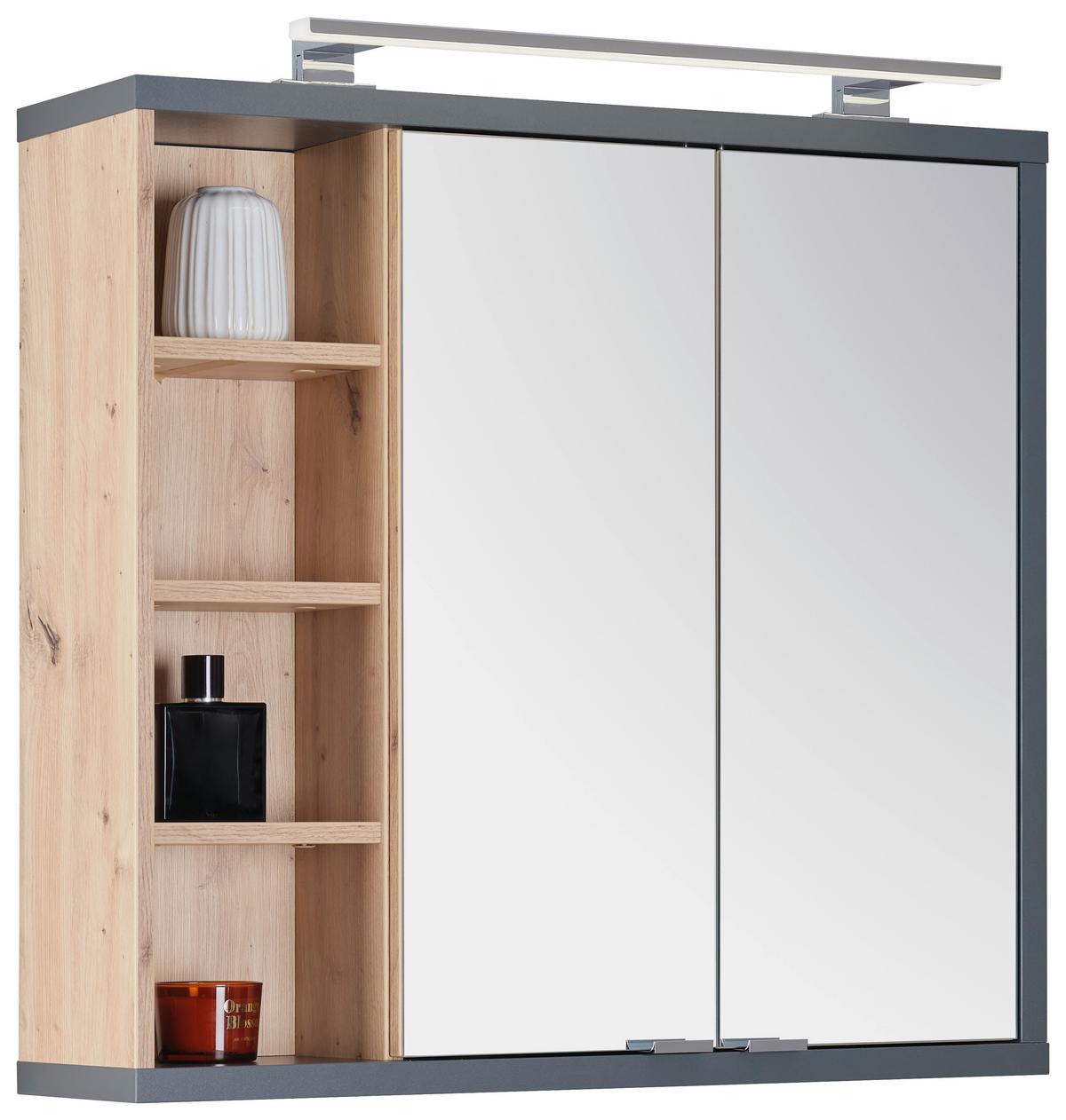 Element S Ogledalom Camillo - hrast Artisan/boje kroma, Moderno, staklo/drvni materijal (80/74/20cm)