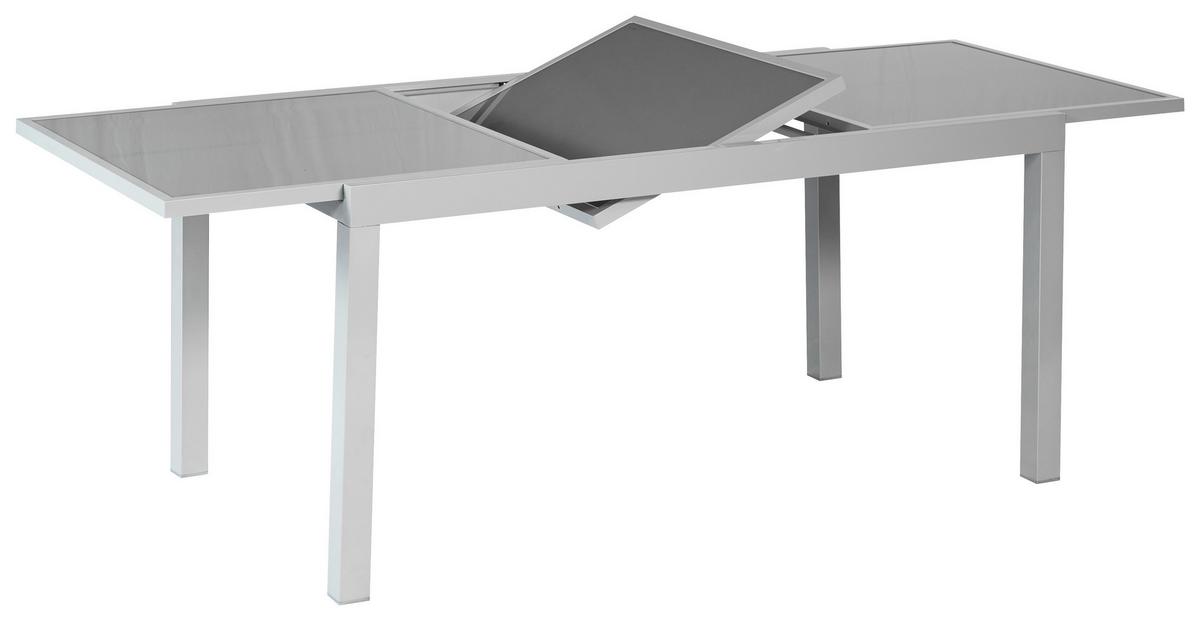 Gartentisch Silberfarben ausziehbar ca. 90x75x200cm - Silberfarben, KONVENTIONELL, Glas/Metall (140-200/90/75cm) - Gardenson