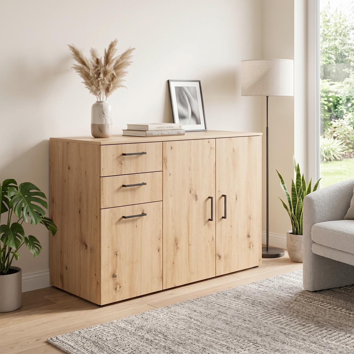 Komoda Multi - hrast Artisan/crna, Moderno, drvni materijal/plastika (120/83/52cm) - Modern Living