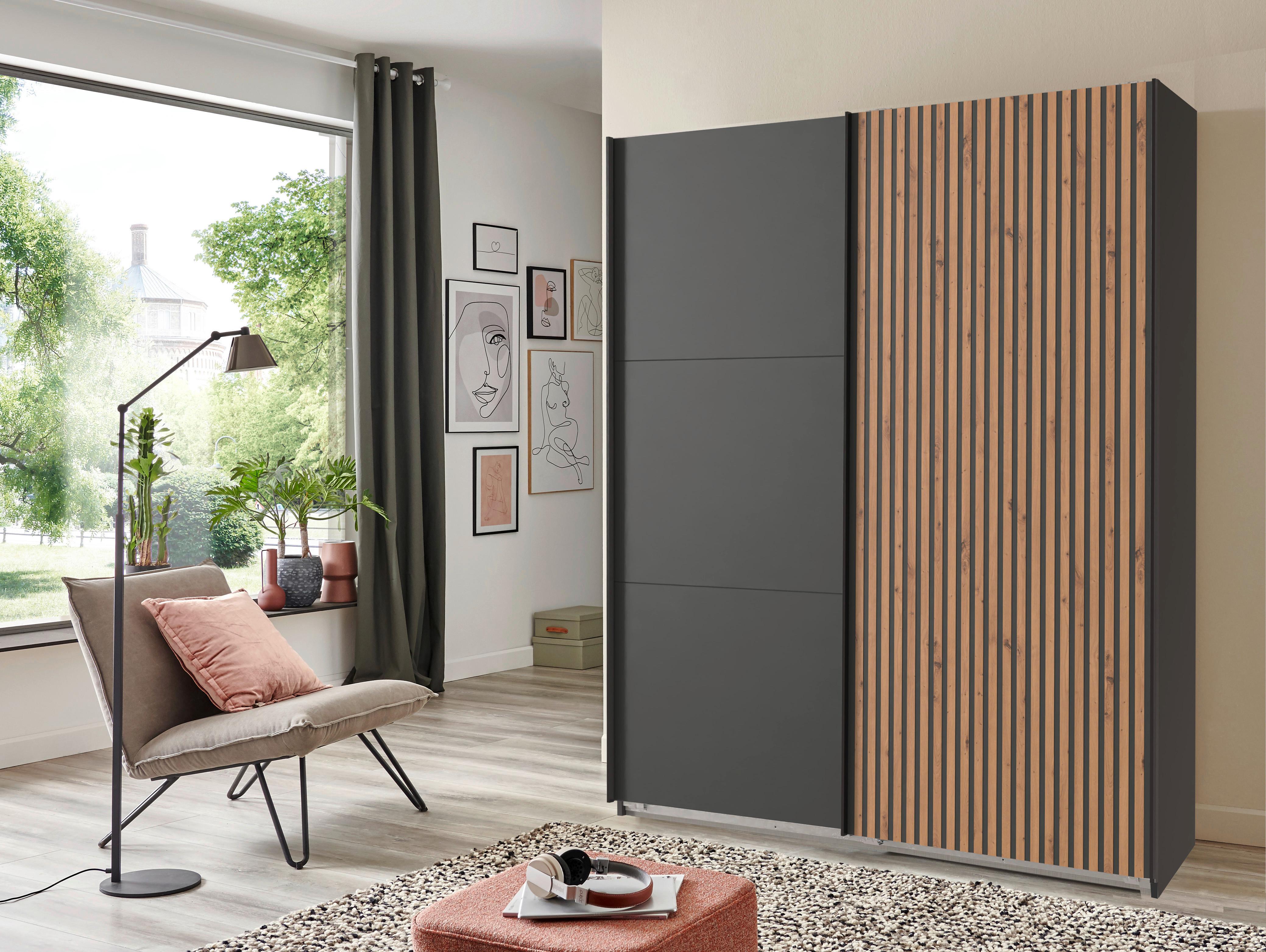 DULAP USI CULISANTE ANDORRA - culoare lemn stejar/grafit, Konventionell (200/218/65cm) - Premium Living