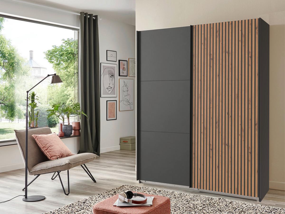 DULAP USI CULISANTE ANDORRA - culoare lemn stejar/grafit, Konventionell (200/218/65cm) - Premium Living