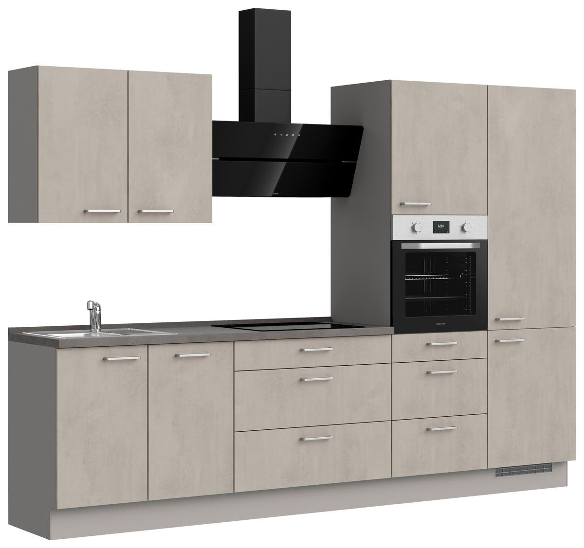 Küchenblock Riva High m. Geräten Grau - Schieferfarben/Edelstahlfarben, MODERN, Holzwerkstoff/Metall (300cm) - Nobilia