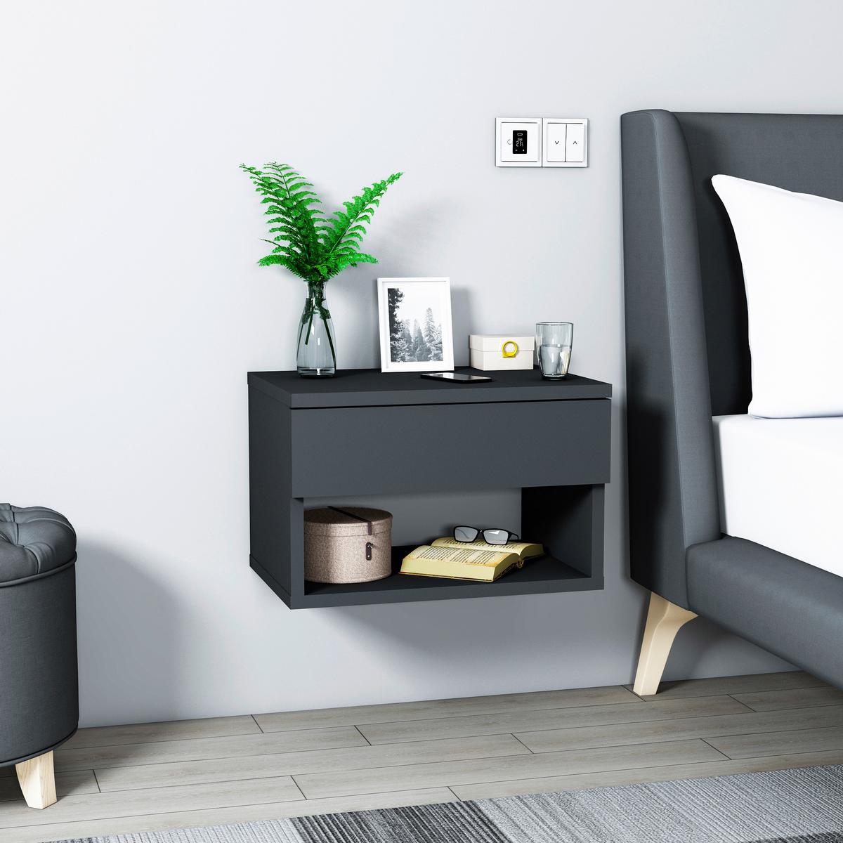 Nachttisch Hestia ca. 44,6x29x31,6 cm Anthrazit - Anthrazit, Design, Holzwerkstoff (44,6/29/31,6cm) - MID.YOU