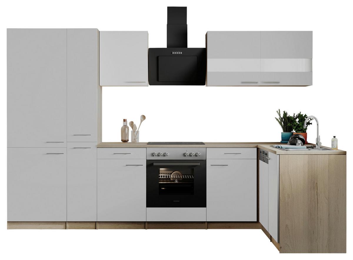 Eckküche Merle o. Geräte ca. 310x172cm Weiß - Edelstahlfarben/Eichefarben, Basics, Holzwerkstoff/Metall (310/172cm) - Respekta
