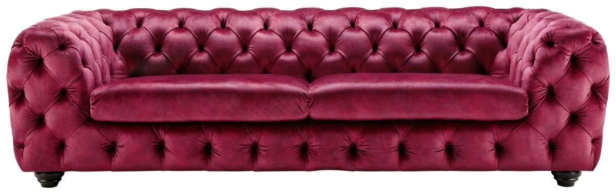 Dreisitzer-Sofa in Pink mit Sitzkissen - Pink/Schwarz, Modern, Holz/Textil (252/72/103cm) - Premium Living