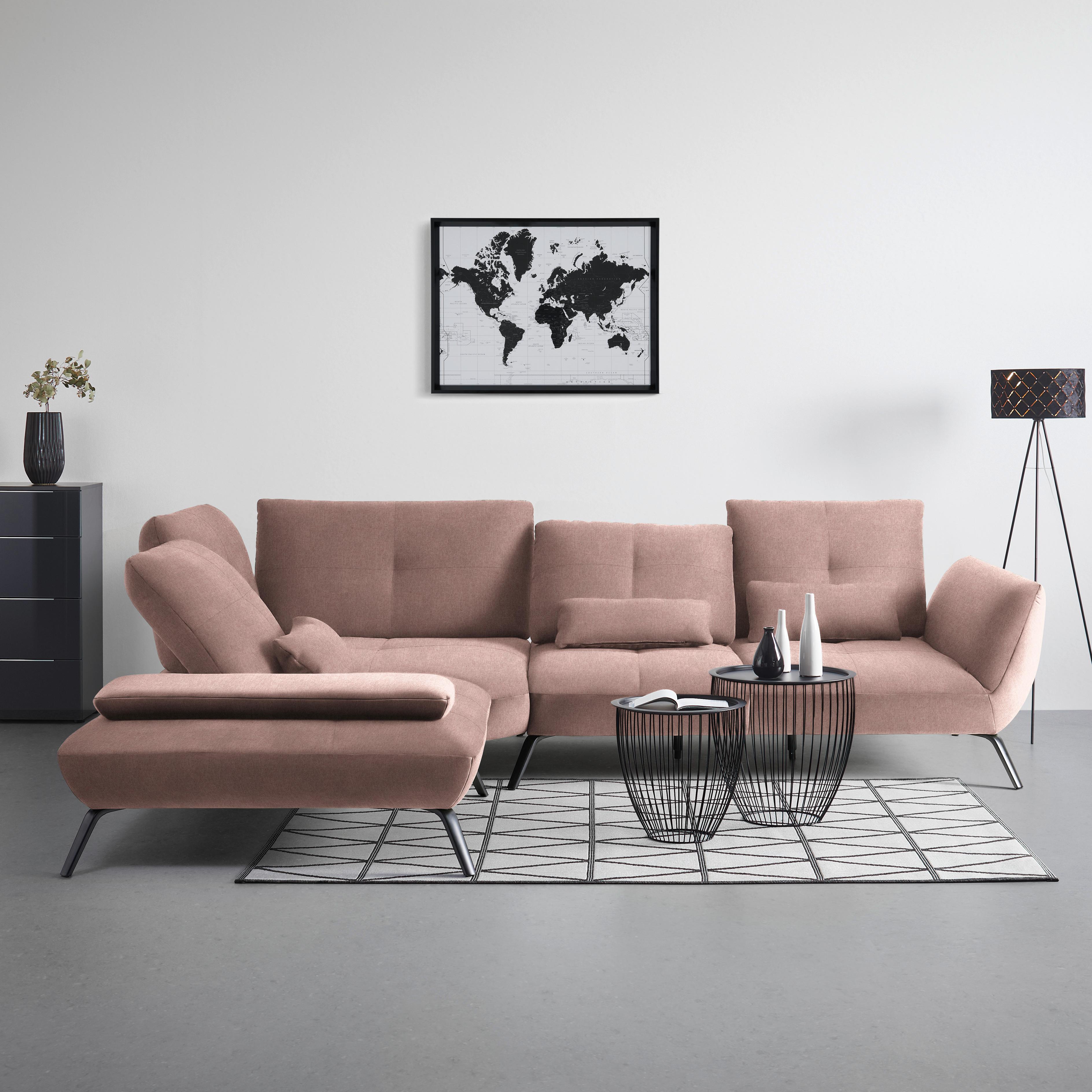 Wohnlandschaft Trendy Rosa - Schwarz/Rosa, MODERN, Holzwerkstoff/Textil (250/93/310cm) - Premium Living