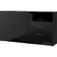 Sideboard Oakland in Schwarz - Silberfarben/Schwarz, MODERN, Glas/Holzwerkstoff (184/102/42cm) - Premium Living