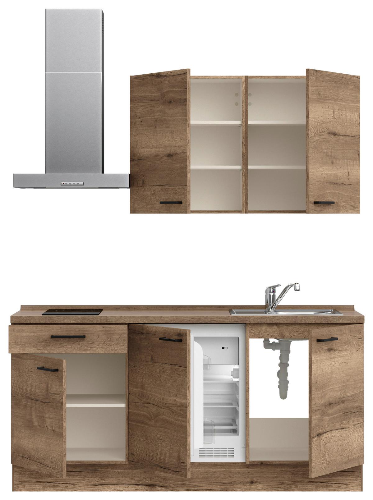 Küchenblock Structura Low m. Geräten Eiche dunkel - Eiche dunkel/Eichefarben, MODERN, Holzwerkstoff/Metall (180cm) - Nobilia