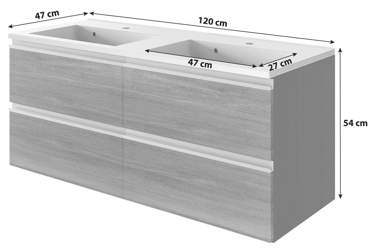 Waschtischkombi in Grau 'Arezzo' - Alufarben/Weiß, Basics, Holzwerkstoff/Stein (120cm) - Held
