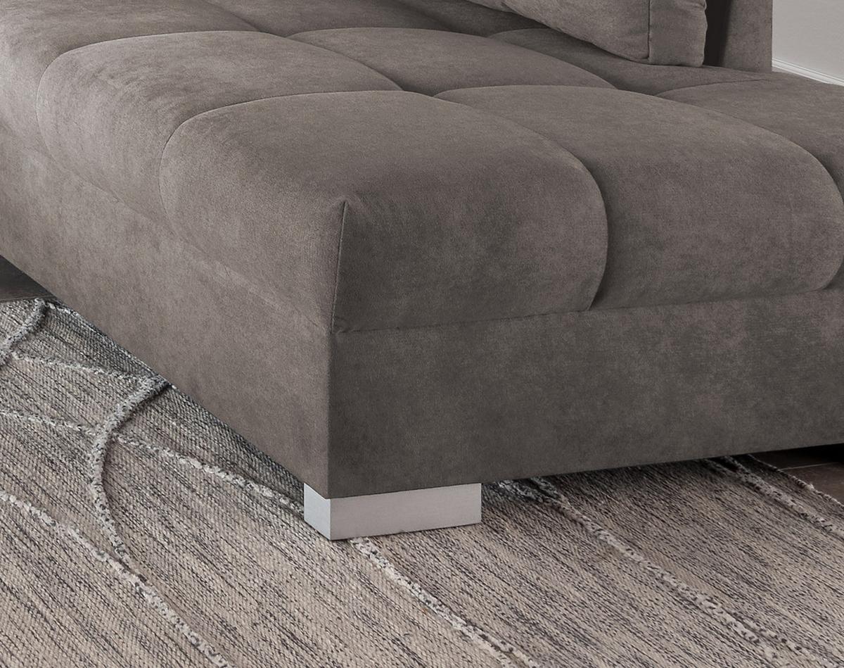 Wohnlandschaft Alvito Graubraun Nylon/Mikrofaser - Graubraun/Silberfarben, Design, Holz/Textil (298/202cm) - MID.YOU