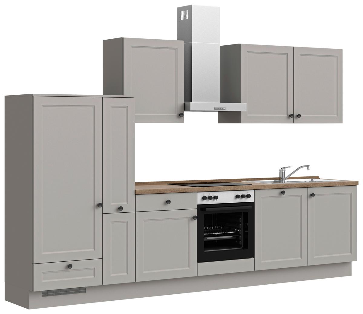 Küchenblock Cascada Low m. Geräten Grau - Eiche dunkel/Schwarz, MODERN, Holzwerkstoff/Metall (330cm) - Nobilia