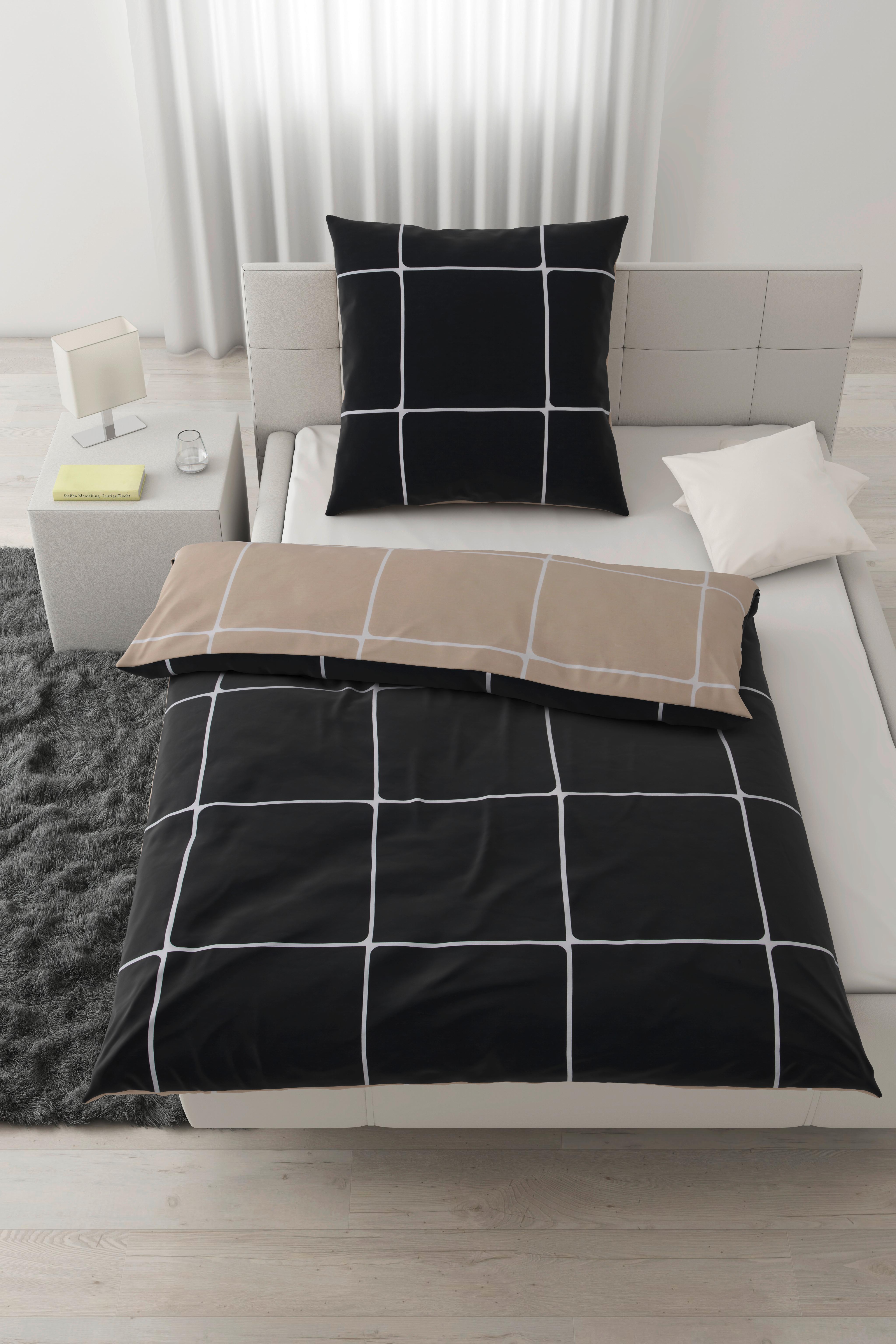 Bettwäsche Linnea Wende XL Schwarz/Greige ca. 155x220cm - Greige/Schwarz, MODERN, Textil (155/220cm) - Modern Living