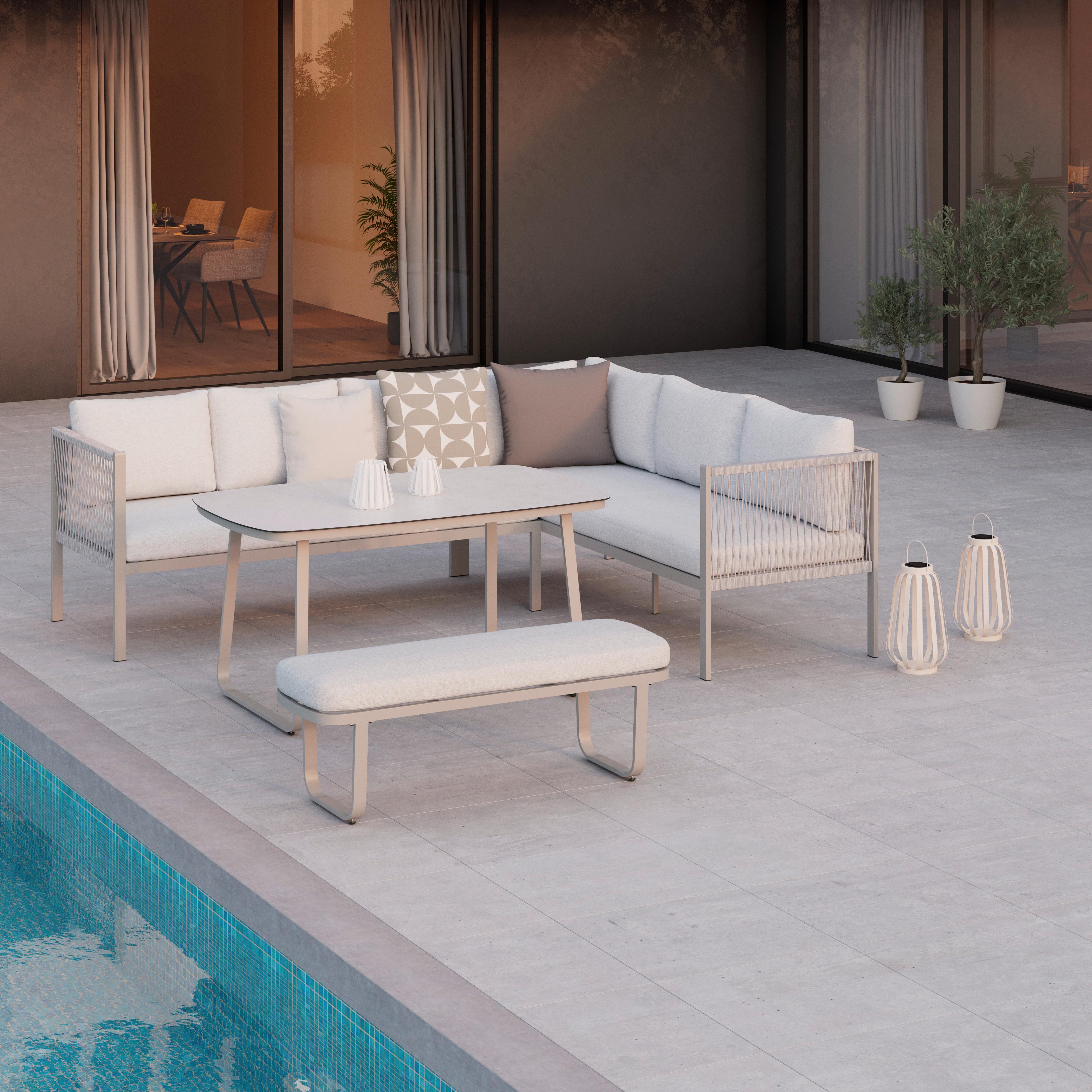 Loungegarnitur Sophia Hellgrau/Beige, 4-teilig - Beige/Creme, MODERN, Glas/Textil