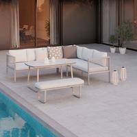 Loungegarnitur Sophia Hellgrau/Beige, 4-teilig - Beige/Creme, MODERN, Glas/Textil