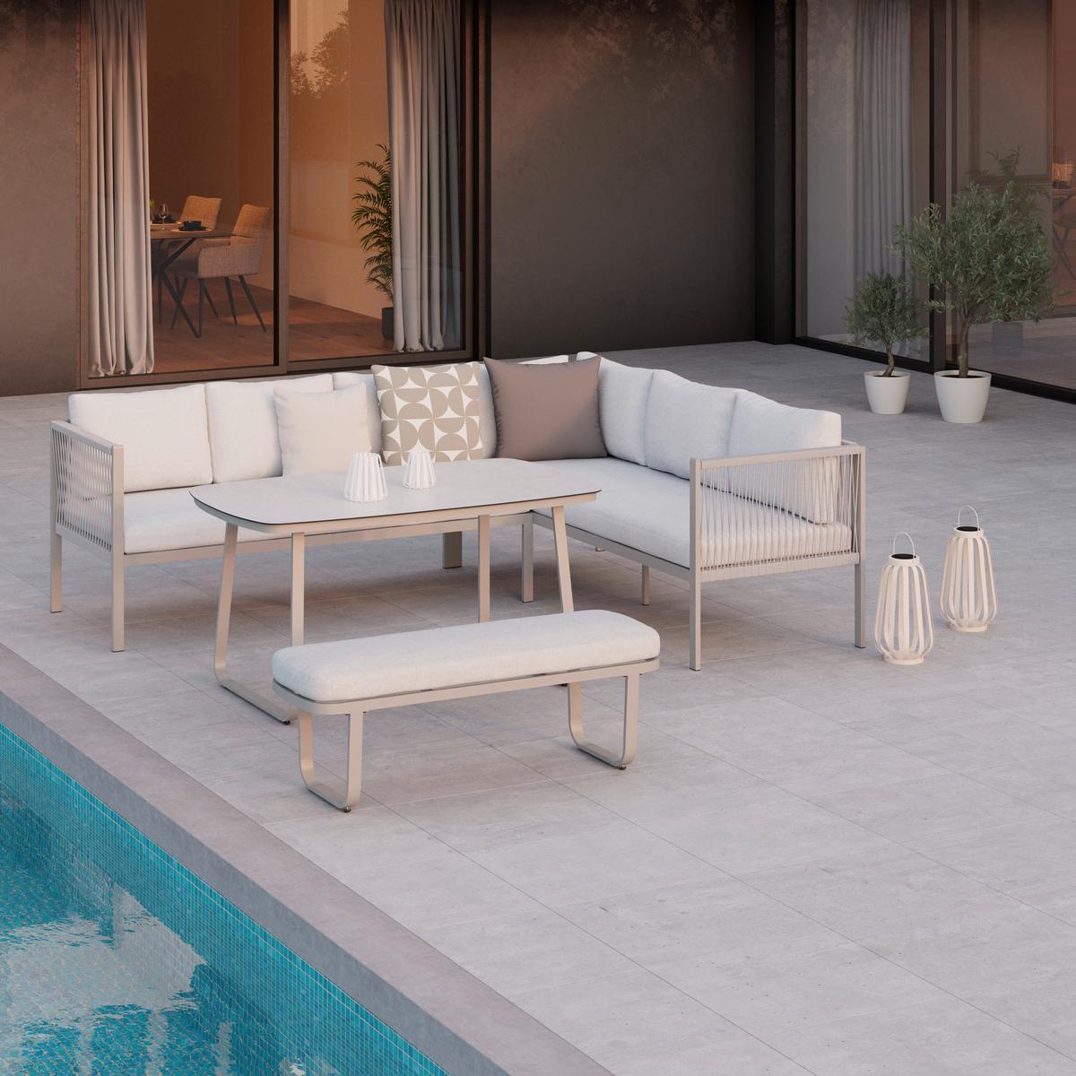 Loungegarnitur Sophia Hellgrau/Beige, 4-teilig - Beige/Creme, MODERN, Glas/Textil