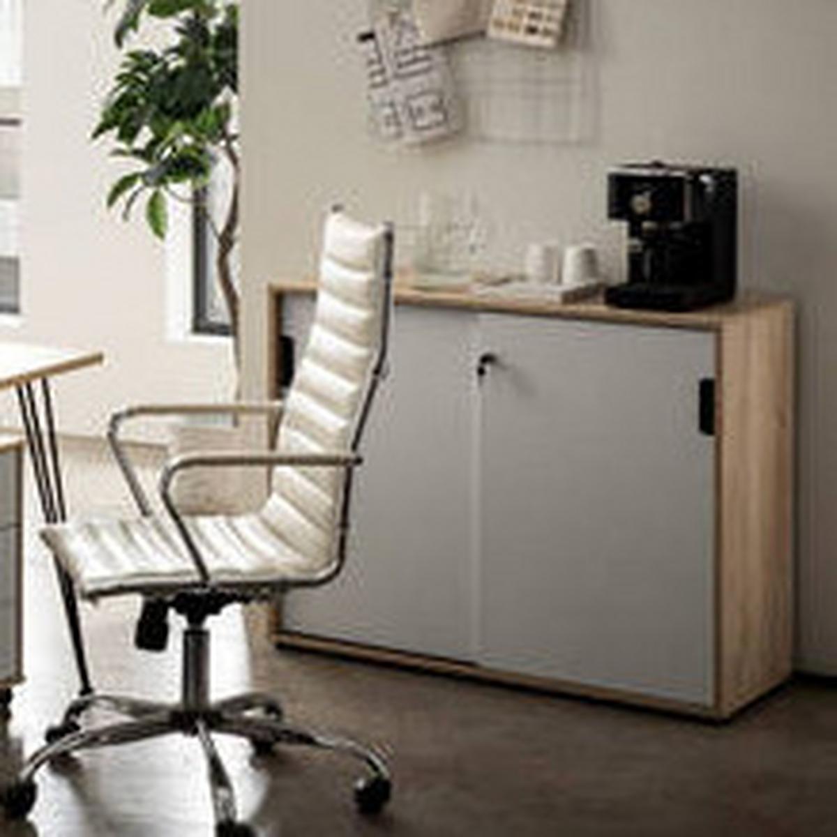 Aktenschrank Emmik Weiß/Eichefarben - Eichefarben/Weiß, MODERN, Holzwerkstoff (100,1/83,6/41cm) - MID.YOU