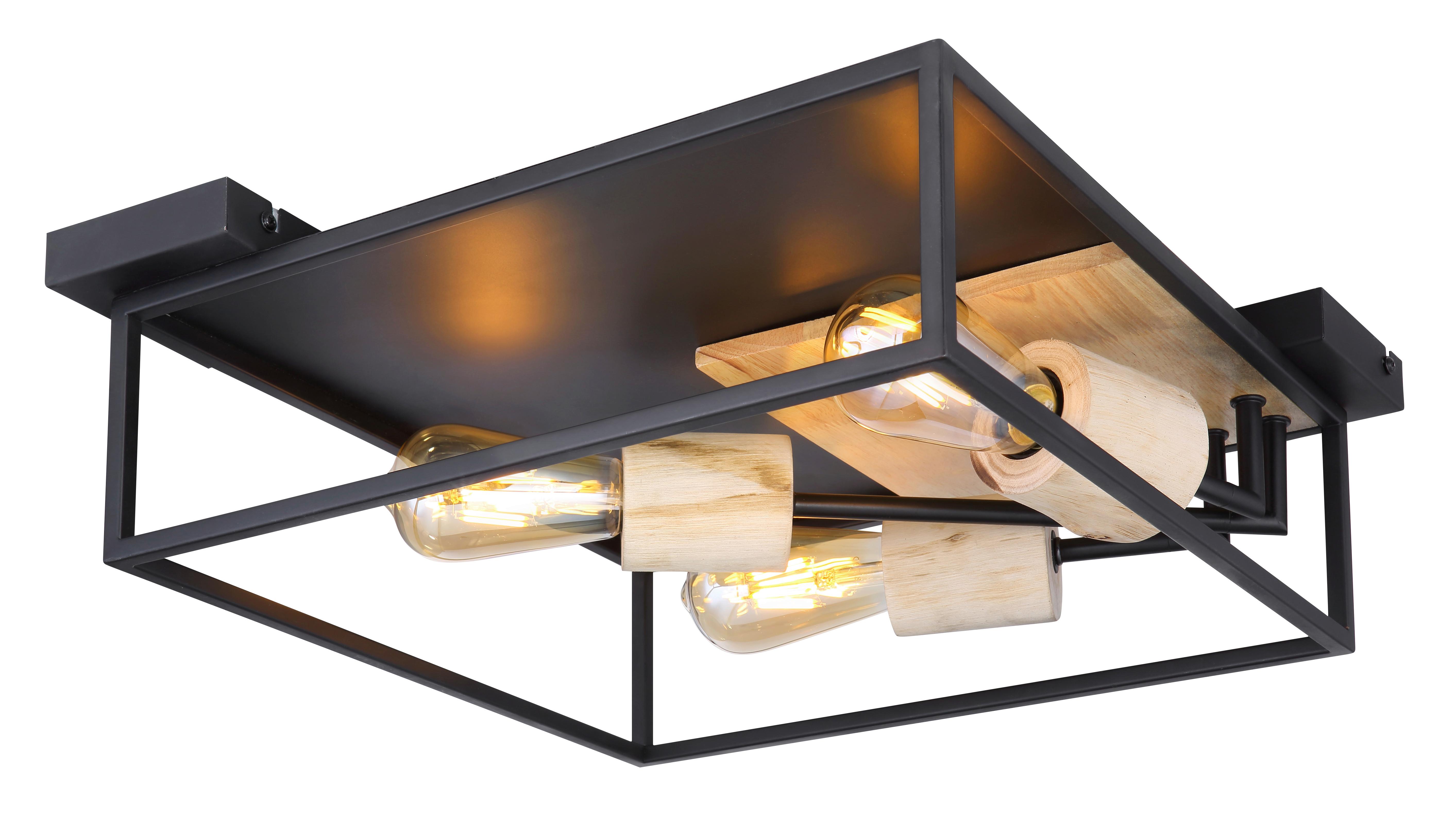 Deckenleuchte 15477D1 in Schwarz max. 60 Watt - Schwarz/Naturfarben, Natur, Holz/Metall (44/44/14,5cm) - Globo