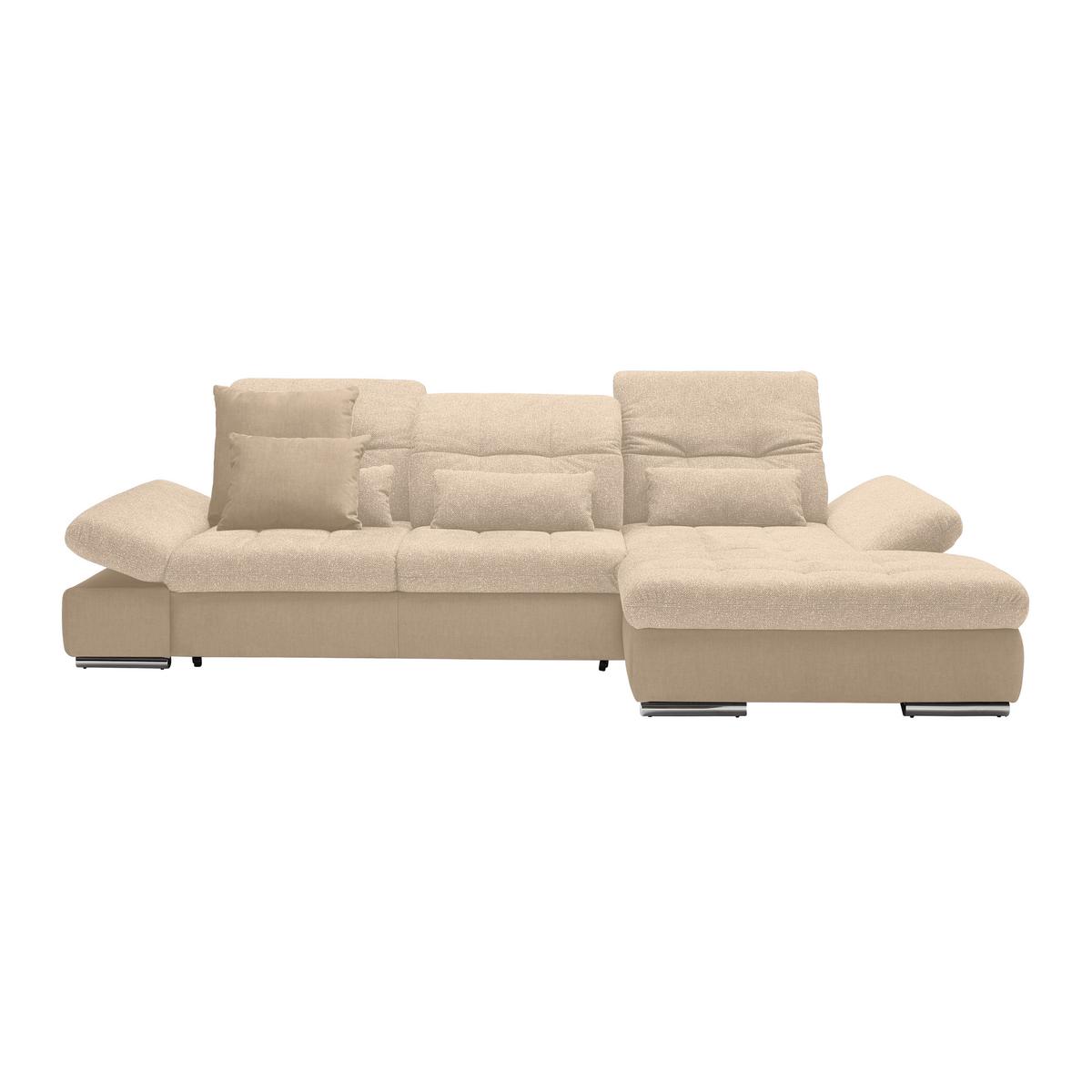 Wohnlandschaft Sanfino Beige - Chromfarben/Beige, KONVENTIONELL, Holz/Textil (305/79-96/199cm) - Premium Living