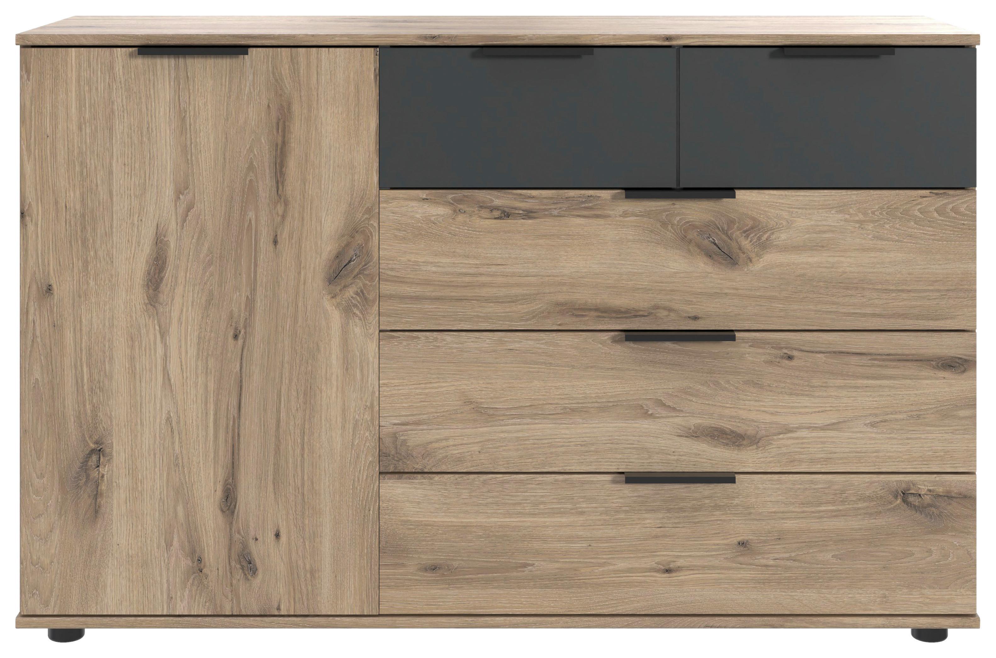 Kommode Bergamo Graphit/Eichefarben - Eichefarben/Graphitfarben, KONVENTIONELL, Holzwerkstoff/Kunststoff (130/83/41cm) - Based