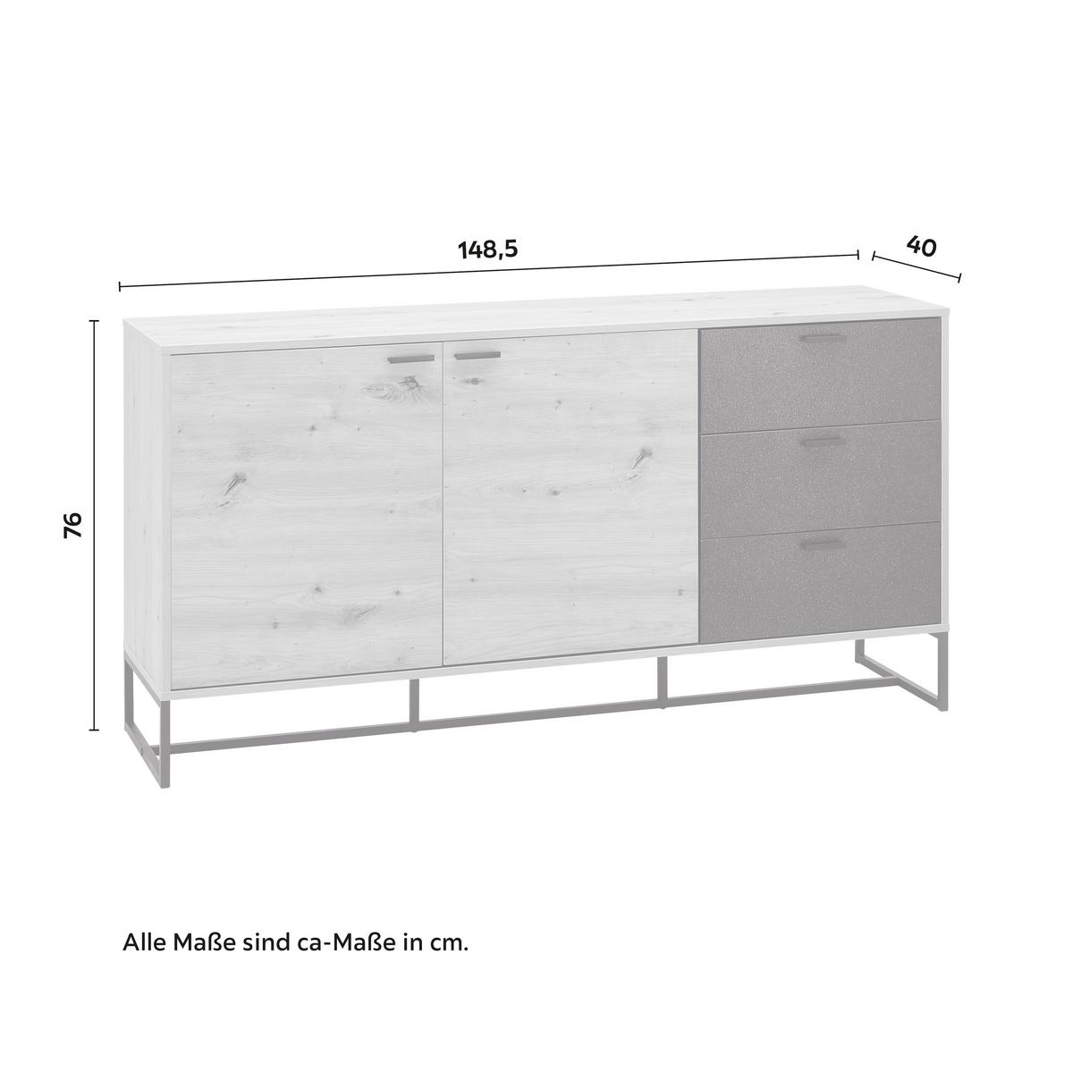 Sideboard “Fosca“ in Eichefarben/Schwarz - Eichefarben/Schwarz, Modern, Metall (148,5/76/40cm) - Bessagi Home