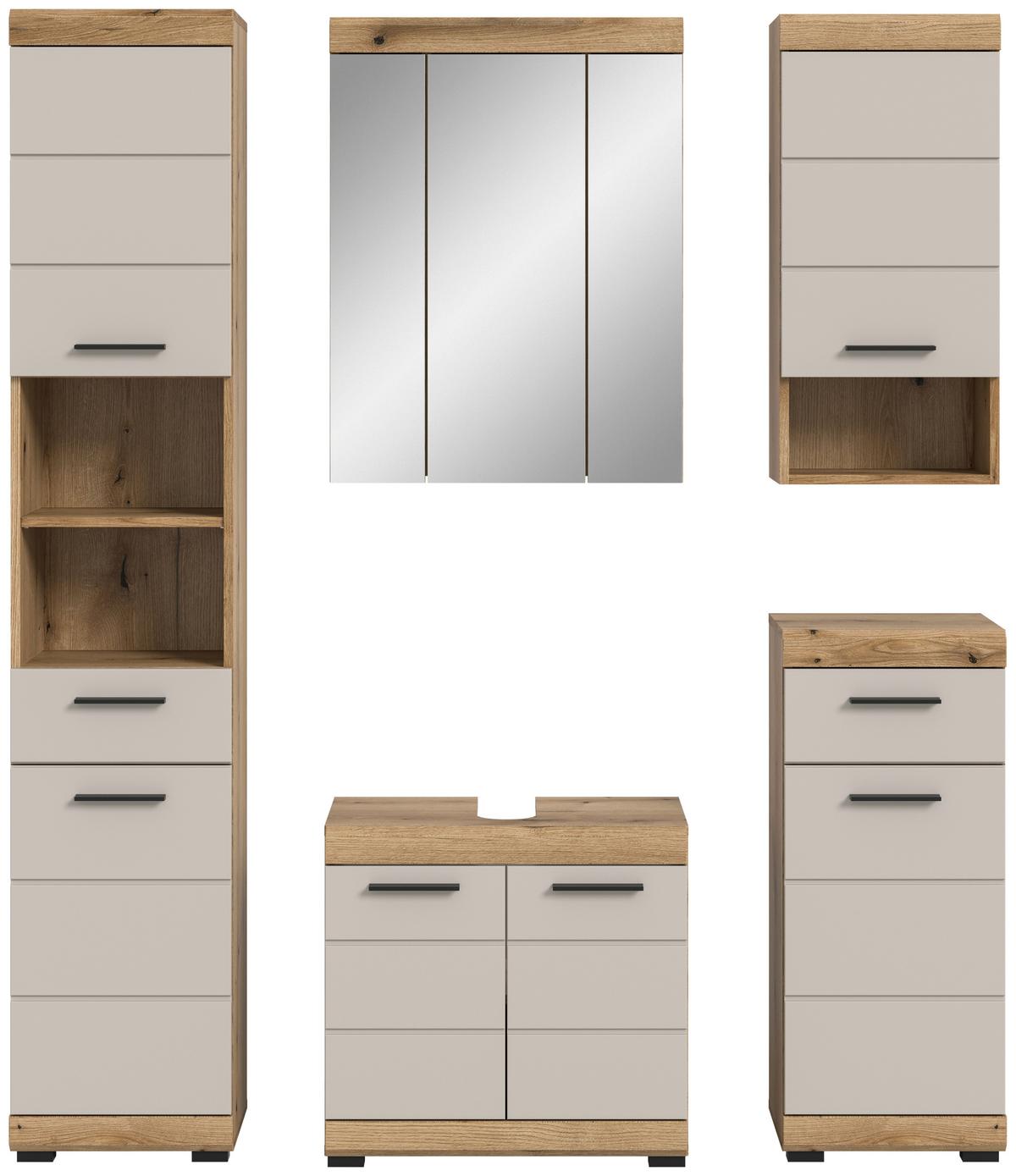Badezimmer Scout 5-tlg. ca. 134 cm Kaschmir - Kaschmir/Schwarz, MODERN, Glas/Holzwerkstoff (134cm) - MID.YOU
