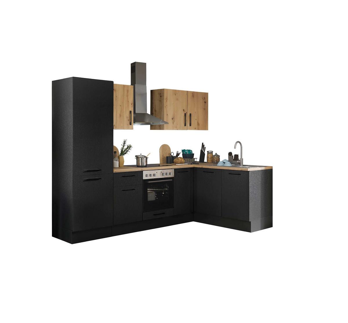 Eckunterschrank ca. 110x90x60 cm Eichefarben - Schwarz/Eiche Artisan, MODERN, Holzwerkstoff/Metall (110/90/60cm)