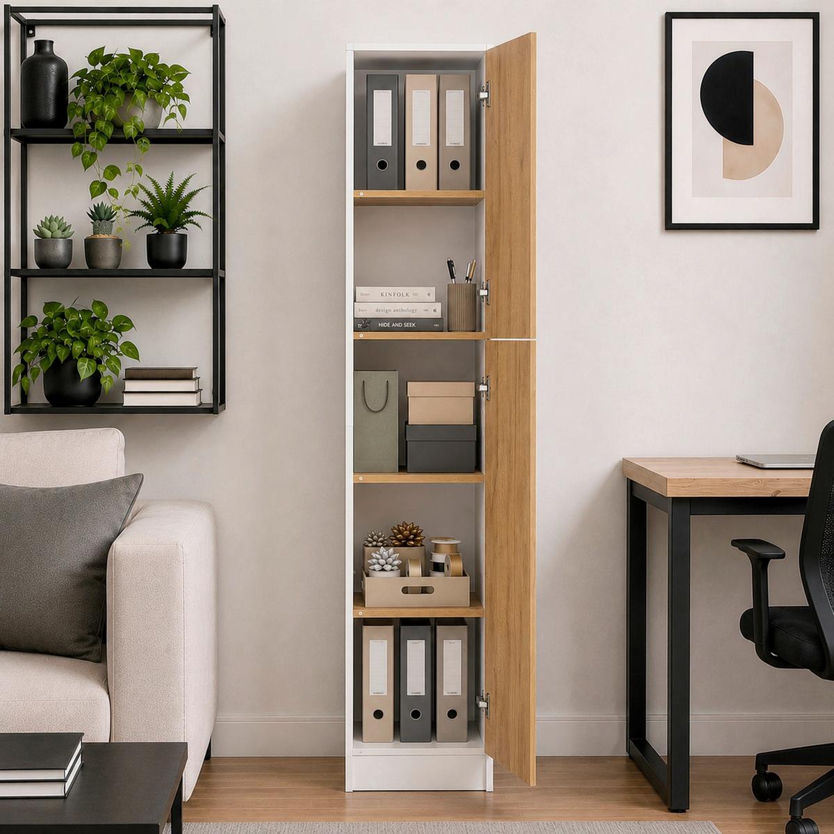 Aktenschrank Dilos L - Honigeiche/Weiss, Modern, Holzwerkstoff (38/183/32cm) - MID.YOU