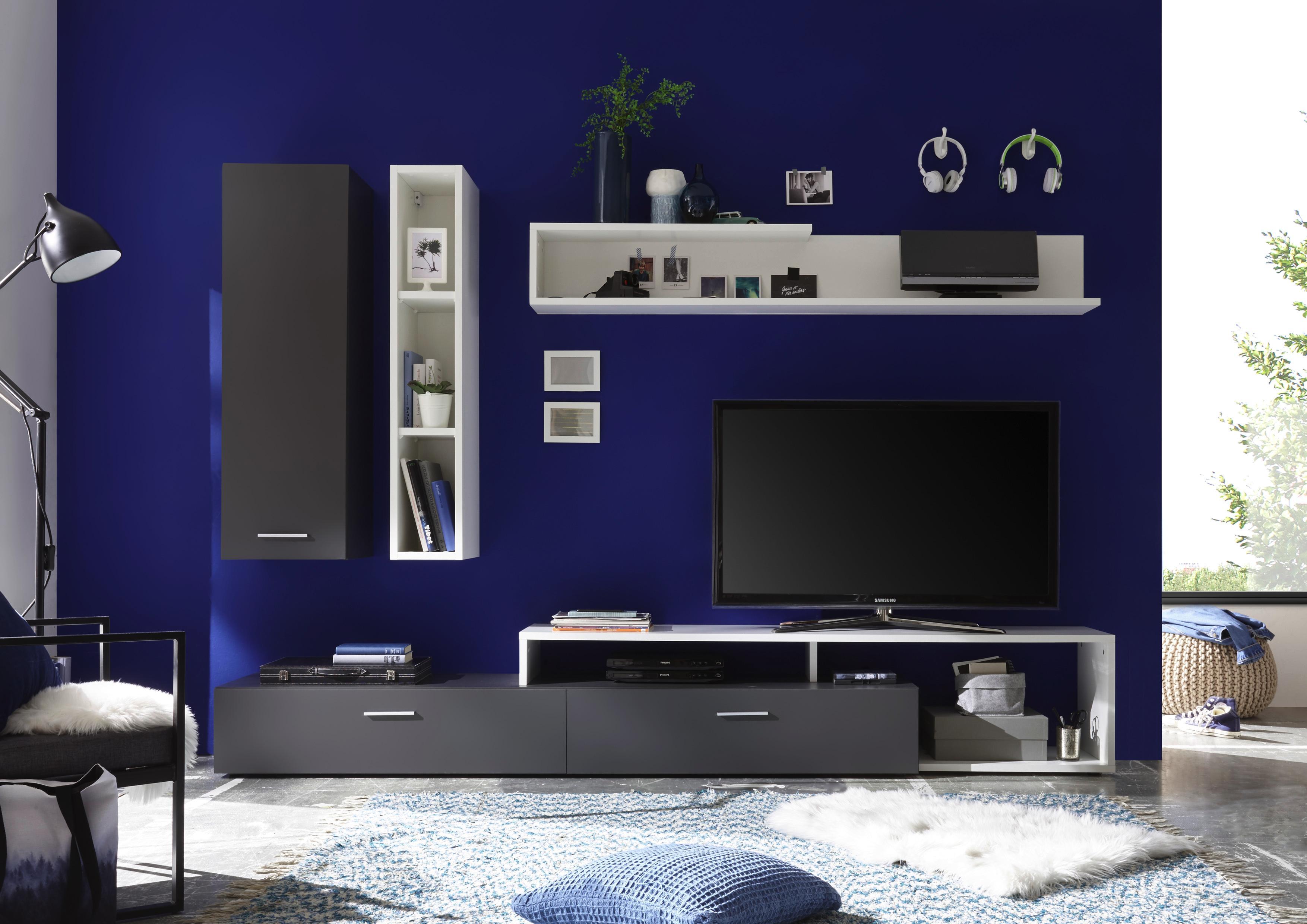 Wohnwand Modern 4 Tlg Mit Led New Vision 4 Grau Weiss Online Kaufen Momax